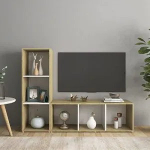 TDESIGNO ONUR KİTAPLIKLI TELEVİZYON SEHPASI - ÜNİTESİ -KİTAPLIK-MEŞE BEYAZ 120 CM 6 RAFLI