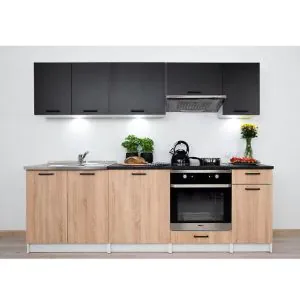 TDESIGNO MİNA MUTFAK 240 CM TEZGAH DAHİL DEĞİL - SİYAH-MEŞE