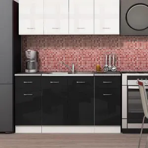 TDESIGNO SOLMAZ MUTFAK 160 CM TEZGAH DAHİL DEĞİL - PARLAK SİYAH-BEYAZ