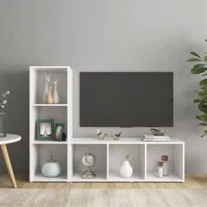 TDESIGNO TOLGA KİTAPLIKLI TELEVİZYON SEHPASI - ÜNİTESİ -KİTAPLIK-BEYAZ 120 CM 6 RAFLI