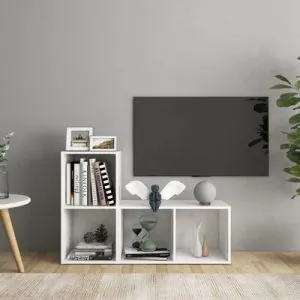 TDESIGNO BELGİN KİTAPLIKLI TELEVİZYON SEHPASI - ÜNİTESİ -KİTAPLIK-BEYAZ 90 CM 4 RAFLI