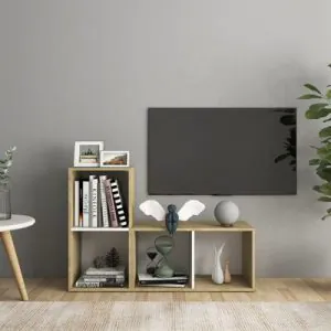 TDESIGNO MAYA KİTAPLIKLI TELEVİZYON SEHPASI - ÜNİTESİ -KİTAPLIK-MEŞE BEYAZ 90 CM 4 RAFLI