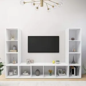 TDESIGNO YİGİT KİTAPLIKLI TELEVİZYON SEHPASI - ÜNİTESİ -KİTAPLIK-BEYAZ 180 CM 12 RAFLI