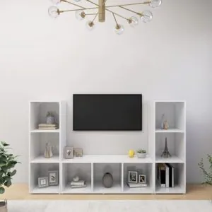 TDESIGNO NEHİR KİTAPLIKLI TELEVİZYON SEHPASI - ÜNİTESİ -KİTAPLIK-BEYAZ 150 CM 9 RAFLI