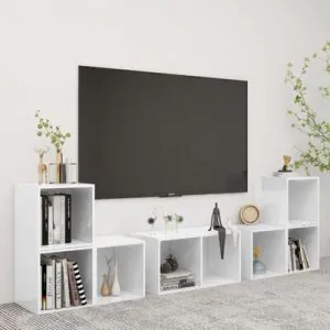TDESIGNO GÜLAN KİTAPLIKLI TELEVİZYON SEHPASI - ÜNİTESİ -KİTAPLIK-BEYAZ 180 CM 8 RAFLI