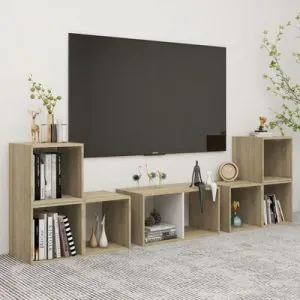 TDESIGNO AVCI KİTAPLIKLI TELEVİZYON SEHPASI - ÜNİTESİ -KİTAPLIK-MEŞE BEYAZ 180 CM 8 RAFLI
