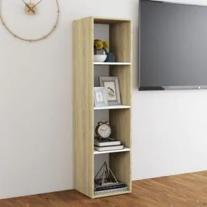 TDESIGNO EDA -KİTAPLIK- TELEVİZYON SEHPASI - ÜNİTESİ-MEŞE BEYAZ 4 RAFLI 30 CM