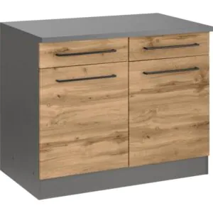 Tdesigno Odin Mutfak Çekmeceli Alt Modül - Dolap 120 cm Antrasit-AtlantikÇam/ Tezgah Dahil