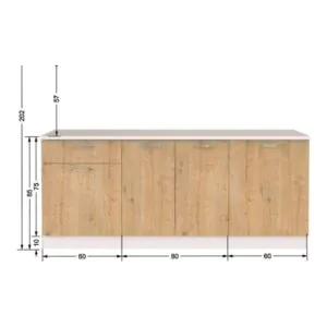 T Designo Piraye Alt Mutfak Dolabı 200 cm  - Tezgah Dahil Değil