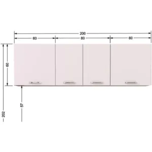 T Designo Sedef Mutfak Üst Modülü 200 cm -Beyaz