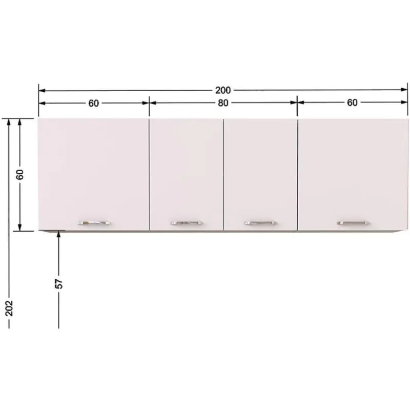 T Designo Sedef Mutfak Üst Modülü 200 cm -Beyaz