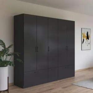 T Designo Alev Giyinme Dolabı - Çok Amaçlı Dolap - Gardırop 225 Cm - 5 Kapaklı - 3 Çekmeceli