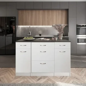 Tdesigno Rumba Mutfak Adası - 5 Çekmeceli 2 Kapaklı Alt Modül - Çok Amaçlı Dolap 140 cm - Tezgah Dahil