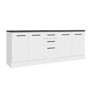 Tdesigno Sirtaki Mutfak 4 Kapaklı - 3 Çekmeceli Alt Modül - 200 cm - Çok Amaçlı Dolap - Beyaz - Tezgah Dahil