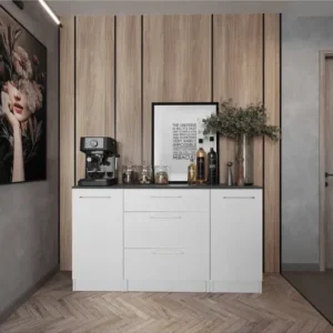 Tdesigno Jive Mutfak 2 Kapaklı - 3 Çekmeceli Alt Modül - 140 cm - Çok Amaçlı Dolap - Beyaz - Tezgah Dahil