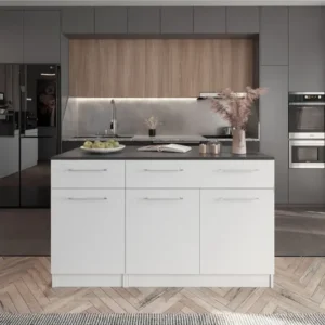 Tdesigno Zeus Mutfak Adası - Alt Modül - 2 Çekmeceli 3 Kapaklı - 150 cm Beyaz - Tezgah Dahil