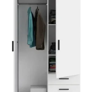 Tdesigno Mimoza Giyinme Dolabı - Çok Amaçlı Dolap - Gardırop 90 Cm - 2 Kapaklı - 3 Çekmeceli - Beyaz