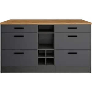 Tdesigno Okeanos Mutfak Alt Modül 6 Çekmeceli - 150 Cm Antrasit- Tezgah Dahil