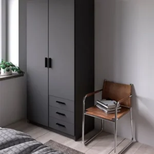 Tdesigno Mimoza Giyinme Dolabı - Çok Amaçlı Dolap - Gardırop 90 Cm - 2 Kapaklı - 3 Çekmeceli - Antrasit