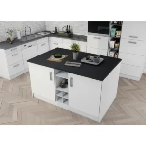 Tdesigno Athena Mutfak Adası -Alt Modül 150 cm Beyaz- Antrasit Tezgah Dahil