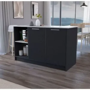 Tdesigno Kumsal Mutfak Adası - Antrasit - 150 Cm - Beyaz Tezgahlı