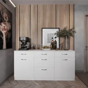 Tdesigno Beyaz Tezgahlı Ahsen Mutfak Çekmeceli Alt Modül 180 Cm - Beyaz Tezgah Dahil