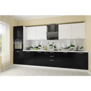 TDESIGNO UYAR MUTFAK KİLER DAHİL 360 CM TEZGAH DAHİL- SİYAH BEYAZ