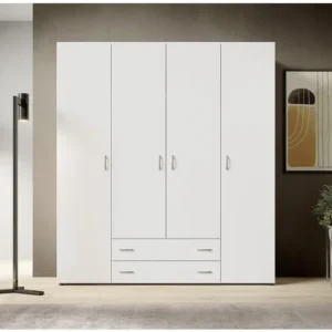 Tdesigno Ahter Giyinme Dolabı - Çok Amaçlı Dolap - Gardırop 160 Cm - 4 Kapaklı - 2 Çekmeceli - Beyaz