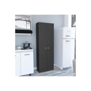 Tdesigno Mez Çok Amaçlı Dolap,5 Raflı, 2 Kapaklı Mutfak Dolabı Kiler Dolabı Banyo Dolabı - Siyah