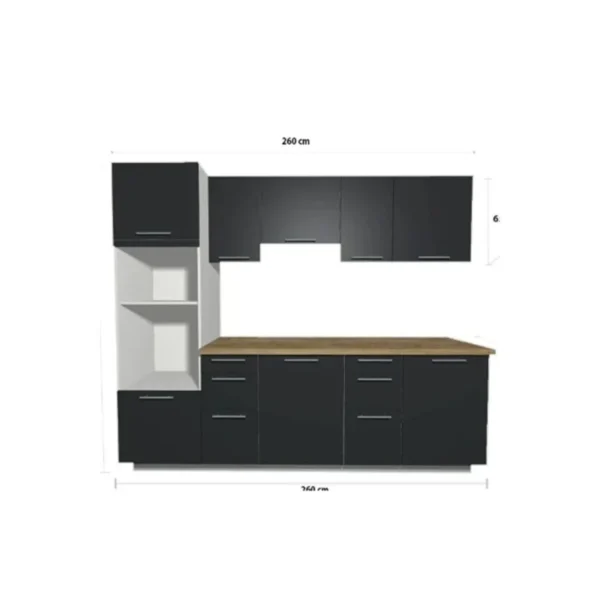 Tdesigno Viva Mutfak 260 Cm Tezgah Dahil - Kiler Dahil - Antrasit - Görsel 3