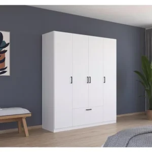 Tdesigno Alçin Giyinme Dolabı - Çok Amaçlı Dolap - Gardırop 180 Cm - 4 Kapaklı - 1 Çekmeceli - Beyaz