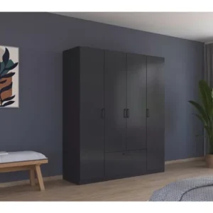 Tdesigno Alçin Giyinme Dolabı - Çok Amaçlı Dolap - Gardırop 180 Cm - 4 Kapaklı - 1 Çekmeceli - Antrasit