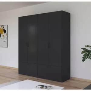 T Designo Alev Giyinme Dolabı - Çok Amaçlı Dolap - Gardırop 180 Cm - 4 Kapaklı - 2 Çekmeceli - Antrasit