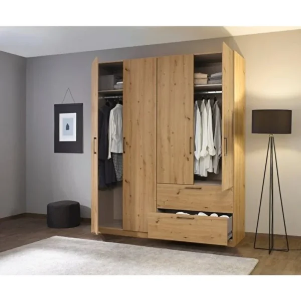 Tdesigno Araz Giyinme Dolabı - Çok Amaçlı Dolap - Gardırop 180 Cm - 4 Kapaklı - 2 Çekmeceli̇ - AtlantikÇam - Görsel 3