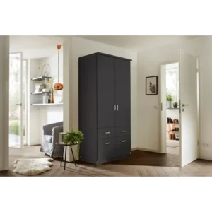 Tdesigno Aksu Giyinme Dolabı - Çok Amaçlı Dolap - Gardırop 90 Cm - 2 Kapaklı - 2 Çekmeceli - Antrasit