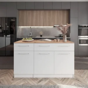 Tdesigno Zeus Mutfak Adası - Alt Modül - 2 Çekmeceli 3 Kapaklı - 150 cm Beyaz - Tezgah Dahil