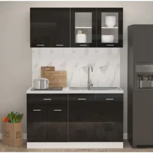 Tdesigno Efsun Mutfak 140 cm Tezgah Dahil Değil Parlak Kapak Siyah