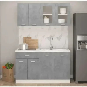 Tdesigno Efsun Mutfak 140 cm Tezgah Dahil Değil Beton Görünümlü- Cam Kapak