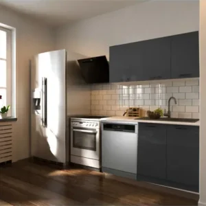 Hima Hazır Mutfak Dolabı – 140 Cm- Parlak-Beyaz Laminat Tezgah Dahil-Bulaşık Makinesi Yeri Mevcut-Antrasit