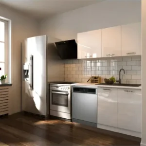 Hima Hazır Mutfak Dolabı – 140 Cm- Parlak-Beyaz Laminat Tezgah Dahil-Bulaşık Makinesi Yeri Mevcut-Beyaz