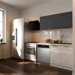 Hima Hazır Mutfak Dolabı – 140 Cm- Parlak-Beyaz Laminat Tezgah Dahil-Bulaşık Makinesi Yeri Mevcut-Beyaz-Antrasit