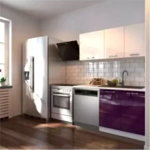 Hima Hazır Mutfak Dolabı – 140 Cm- Parlak-Beyaz Laminat Tezgah Dahil-Bulaşık Makinesi Yeri Mevcut-Mürdüm-Beyaz