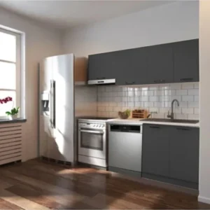 Ulza Hazır Mutfak Dolabı 200 Cm –Beyaz Laminat Tezgah Dahil-Bulaşık Makinesi Yeri Mevcut-Mat - Antrasit