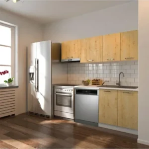 Ulza Hazır Mutfak Dolabı 200 Cm –Beyaz Laminat Tezgah Dahil-Bulaşık Makinesi Yeri Mevcut-Mat - Meşe