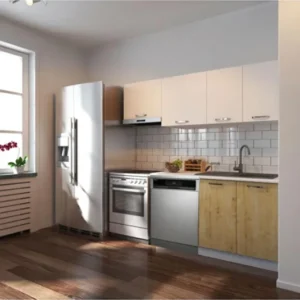 Ulza Hazır Mutfak Dolabı 200 Cm –Beyaz Laminat Tezgah Dahil-Bulaşık Makinesi Yeri Mevcut-Mat - Meşe-Beyaz