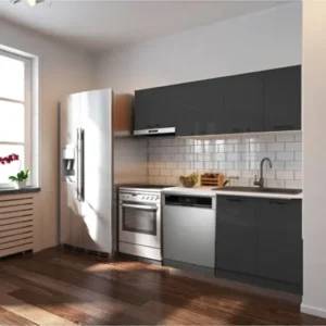 Puka Hazır Mutfak Dolabı 200cm Parlak-Beyaz Laminat Tezgah Dahil-Bulaşık Makinesi Yeri Mevcut-Parlak - Antrasit