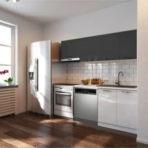 Puka Hazır Mutfak Dolabı 200cm Parlak-Beyaz Laminat Tezgah Dahil-Bulaşık Makinesi Yeri Mevcut-Parlak - Beyaz-Antrasit