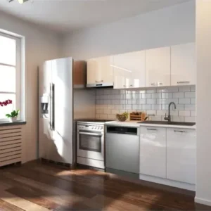 Puka Hazır Mutfak Dolabı 200cm Parlak-Beyaz Laminat Tezgah Dahil-Bulaşık Makinesi Yeri Mevcut-Parlak - Beyaz