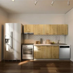 Debre Hazır Mutfak Dolabı 260 cm-Beyaz Laminat Tezgah Dahil-Bulaşık Makinesi Yeri Mevcut-Mat - Meşe