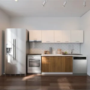 Debre Hazır Mutfak Dolabı 260 cm-Beyaz Laminat Tezgah Dahil-Bulaşık Makinesi Yeri Mevcut-Mat - Ceviz-Beyaz